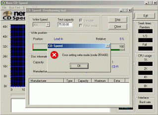 CD Speed 99 overburn error - Click to enlarge